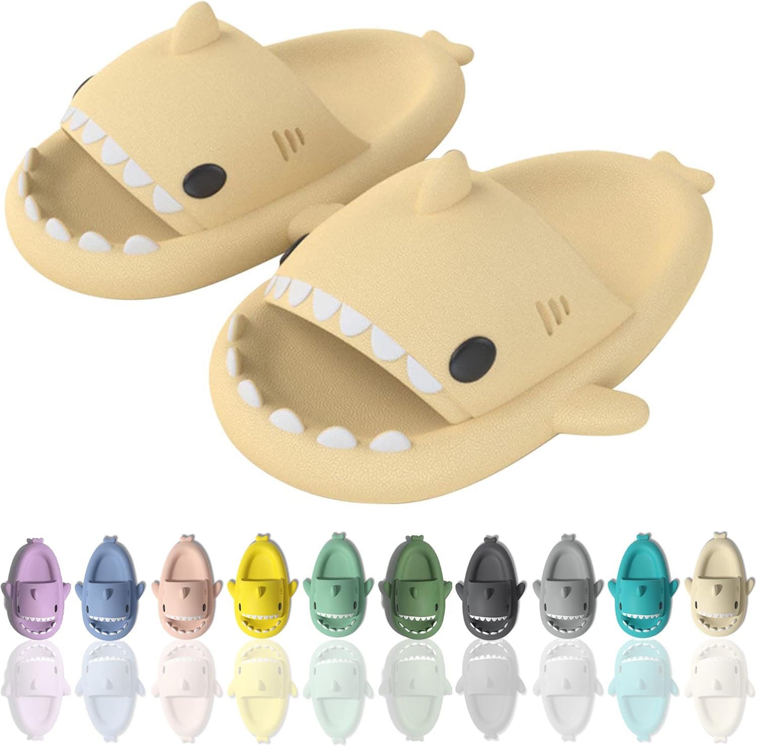 

Шлепанцы Sharllen Shark для женщин и мужчин с милым забавным мультяшным дизайном, противоскользящие, с открытым носком, легкие летние шлепанцы с акулой, бежевый