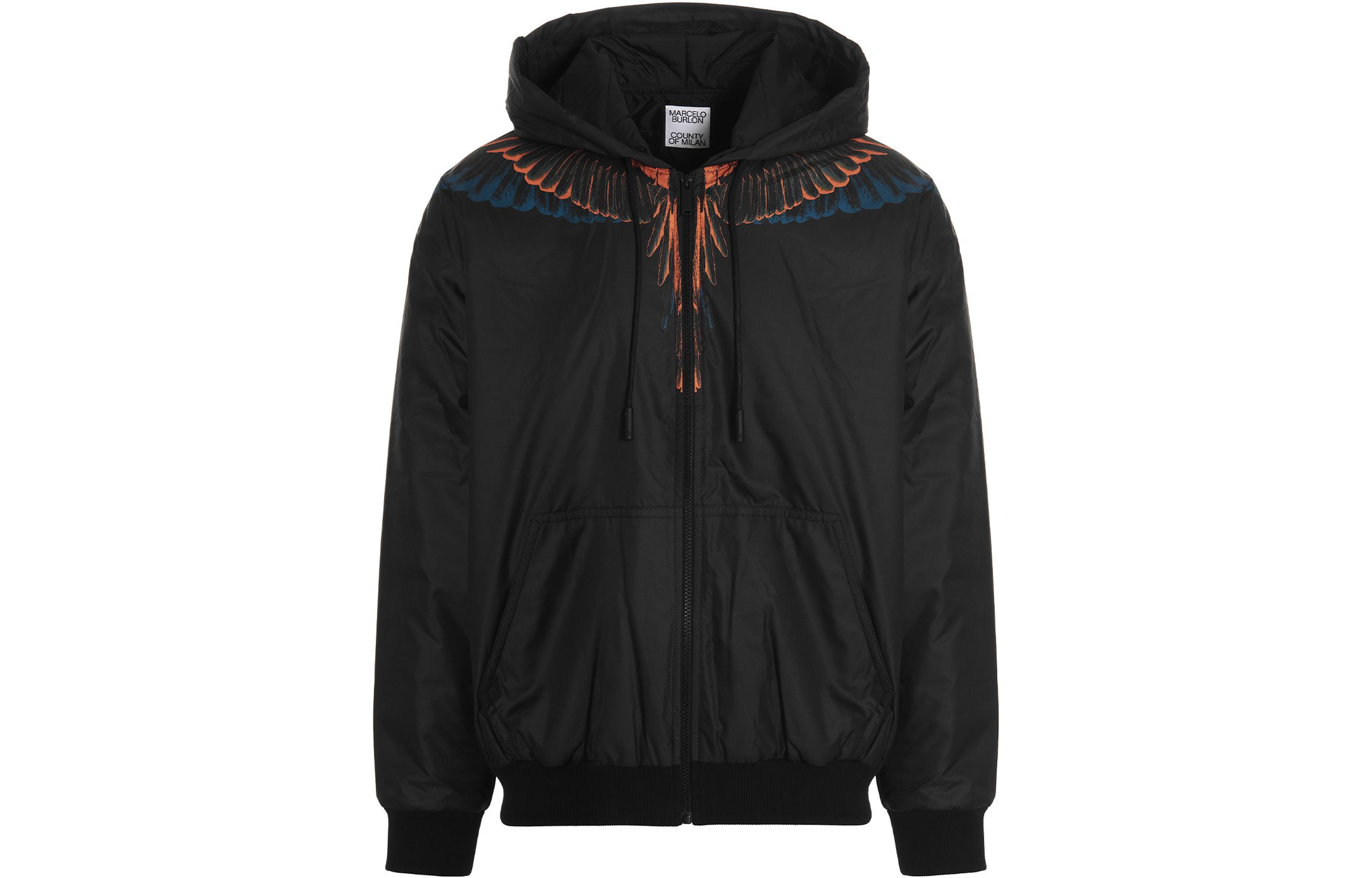 

Marcelo Burlon Куртка с капюшоном с принтом крыльев, Black