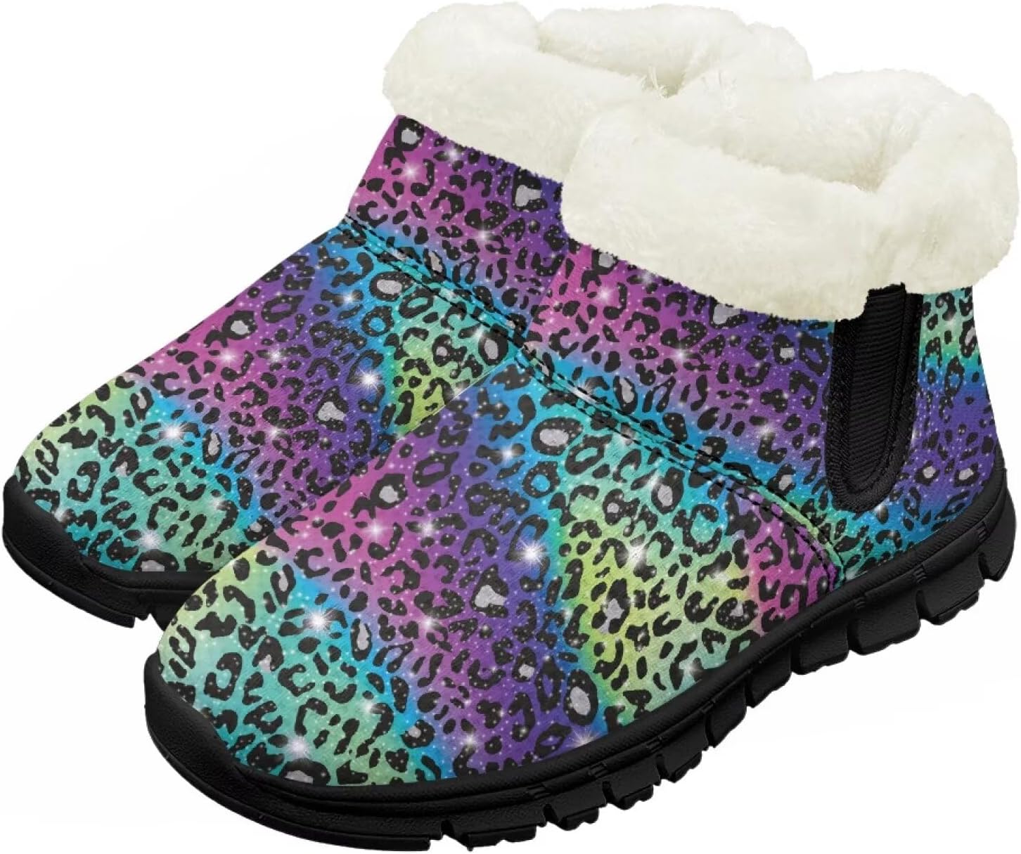 

Мальчики Девочки Зимние теплые ботинки Нескользящие легкие уличные ботинки для ходьбы в холодную погоду Chririnla, Colorful Leopard Print