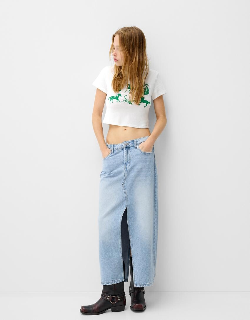 

Длинная джинсовая юбка Bershka, голубой