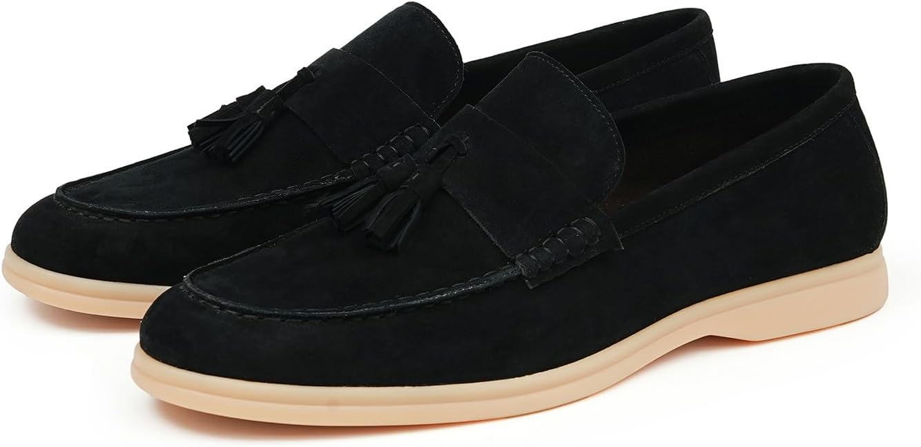 

Мужские замшевые лоферы Santimon с кисточками, мокасины на липучке с мягкой подошвой - удобная повседневная и бизнес-обувь, стильная для свадеб, путешествий и ежедневного ношения, черный