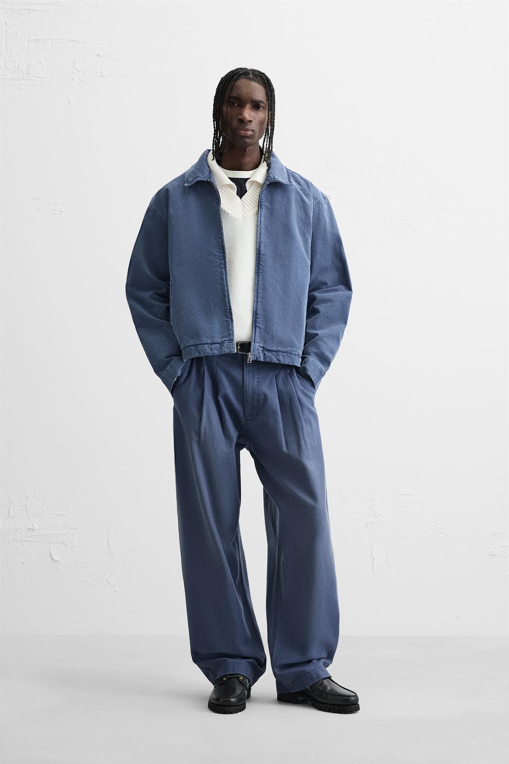 

Застиранная холщовая куртка ZARA, синий