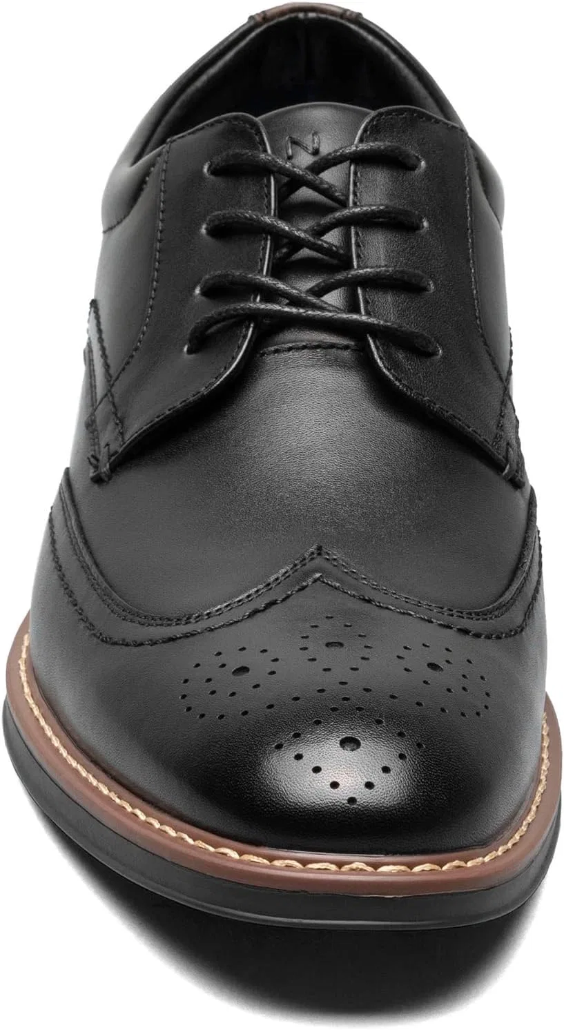 Мужские кожаные удобные оксфорды Nunn Bush Centro Flex Wingtip с перфорацией и декоративными элементами в стиле броги, на шнуровке, Black — фото 4