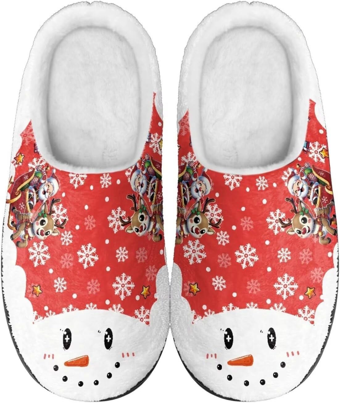 

Мужские и женские плюшевые тапочки, фланелевые теплые мягкие уютные тапочки, домашняя обувь для спальни/улицы, размеры 3-15 Zcfygdx, Snowman Reindeer Santa Claus Print