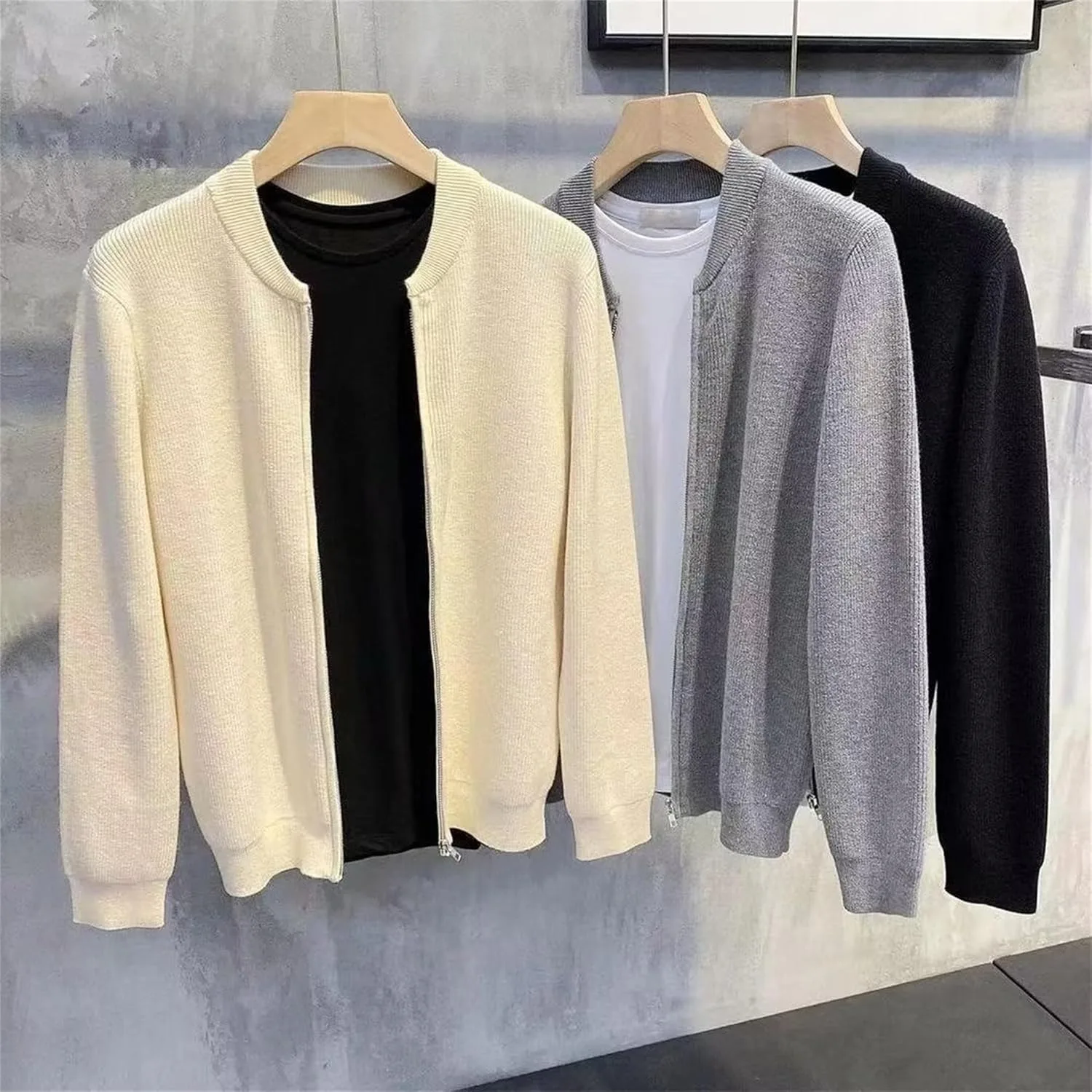 Мужской кардиган с круглым воротником и молнией Slim Fit — фото 4