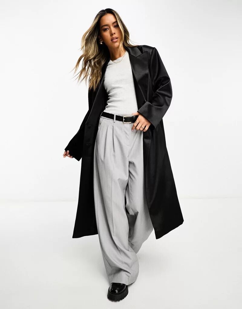 

Черное атласное пальто для папы ASOS