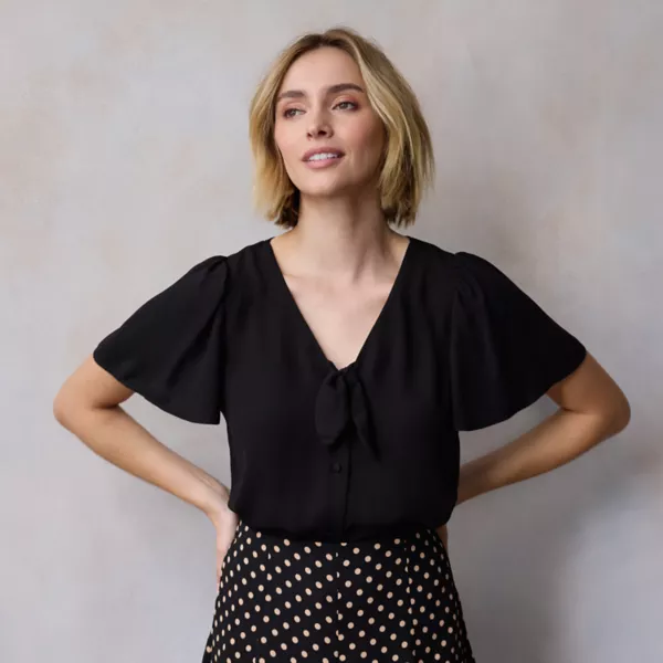 

Женский тканый топ с завязками спереди и рукавами-крылышками Lc Lauren Conrad, черный