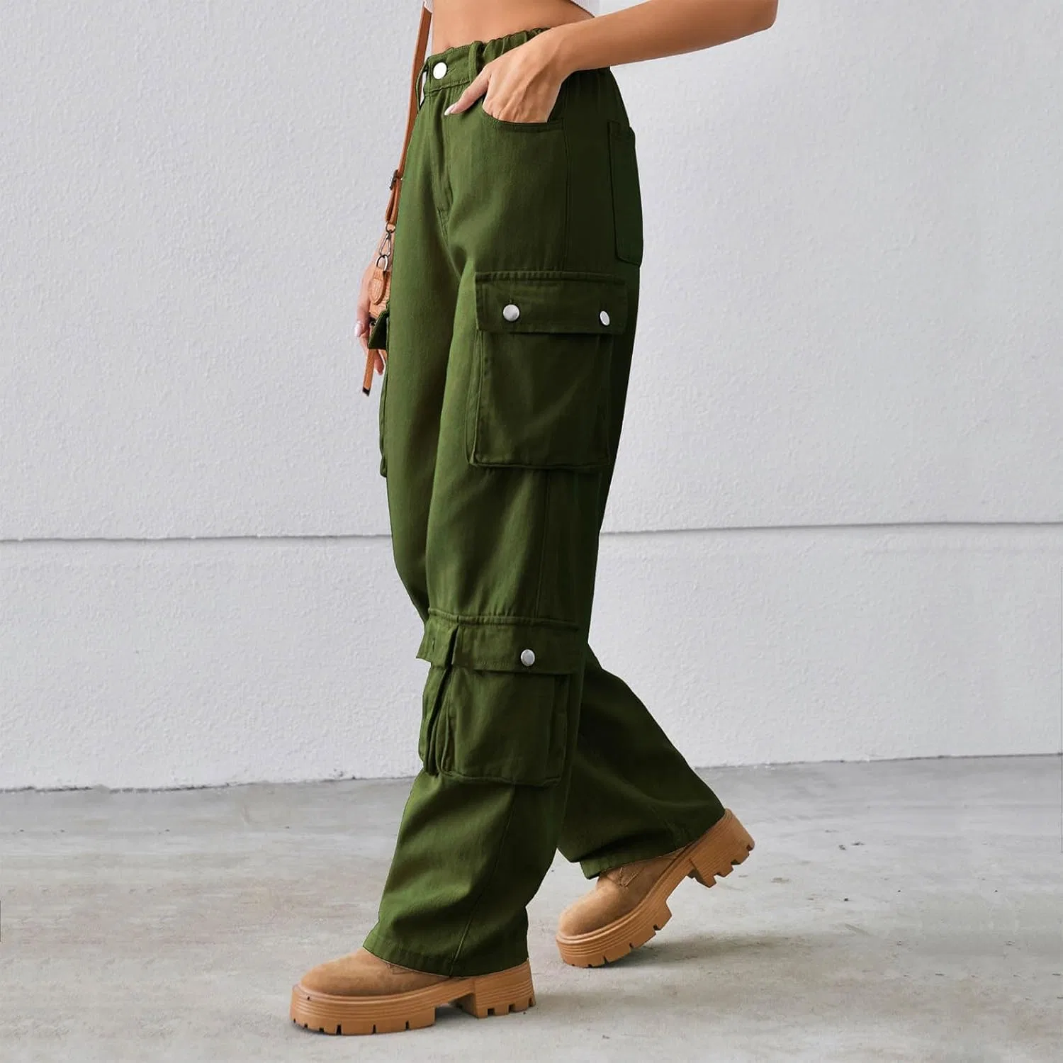 Джинсы карго женские свободные, Army Green — фото 3