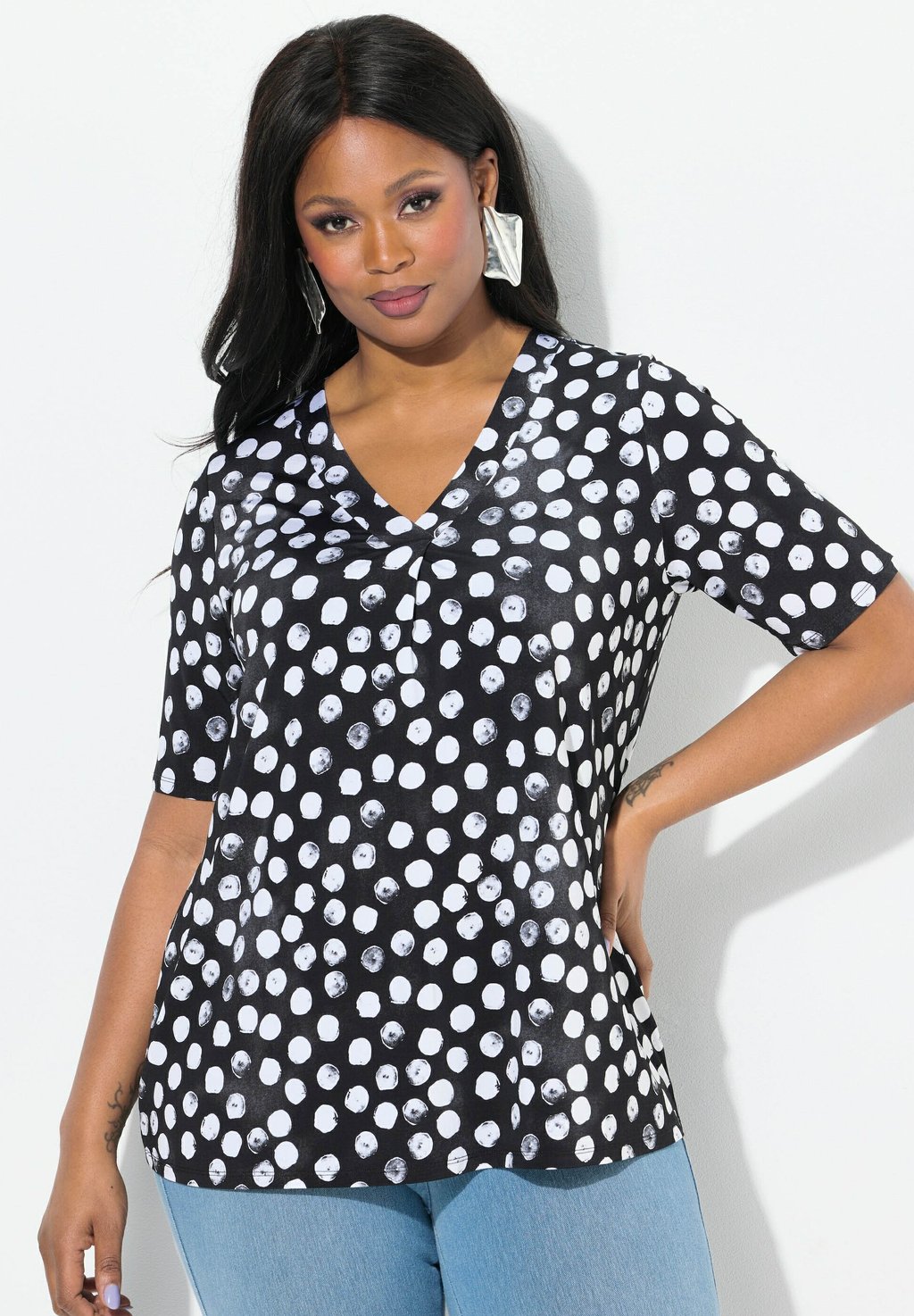 

Футболка с принтом POLKA DOT SHORT SLEEVE Ulla Popken, черный