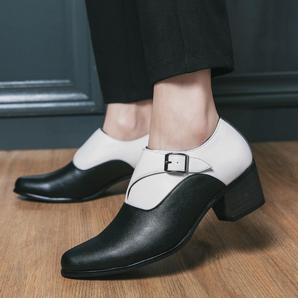 Мужские туфли Monk Strap Классические Ретро Формальные Деловые Лоферы Легкие Кожаные Слипоны Комфортные С Высоким Каблуком Однотонные Заостренные Носки С Пряжкой Для Офиса Оксфорды Повседневные Элегантные Свадебные Обувь Geerta, белый/черный — фото 4