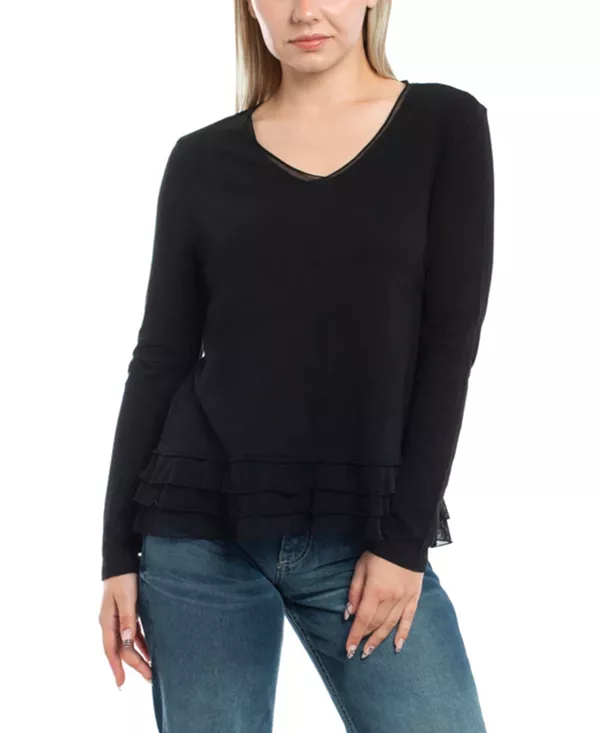 

Футболка с оборками по низу, выполненная из смешанных материалов. Wilt Clothing, черный