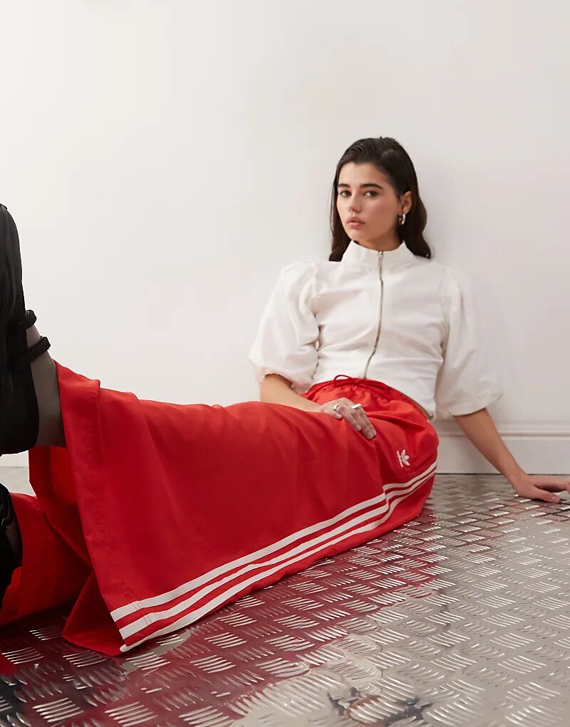 Широкие спортивные брюки Adicolor красного цвета adidas Originals — фото 3