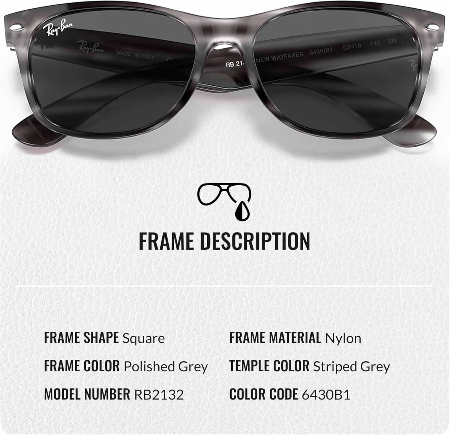 

Солнцезащитные очки Ray-Ban RB2132 NEW WAYFARER COLOR MIX квадратной формы для мужчин и женщин в официальном комплекте RAYBAN Eyewear Kit, Polished Striped Grey Frame | Dark Grey Lens