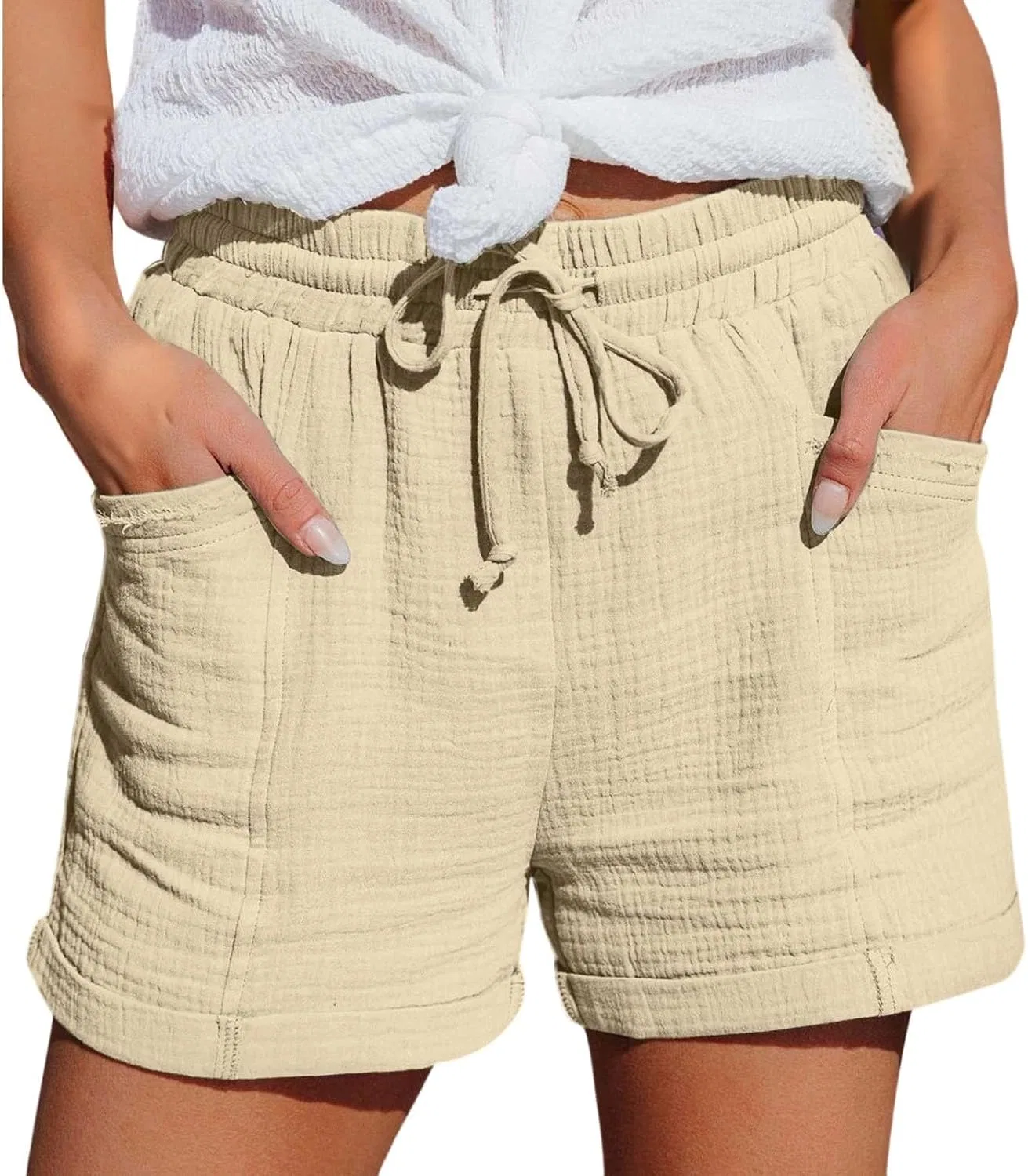Шорты спортивные высокие с карманами, Beige