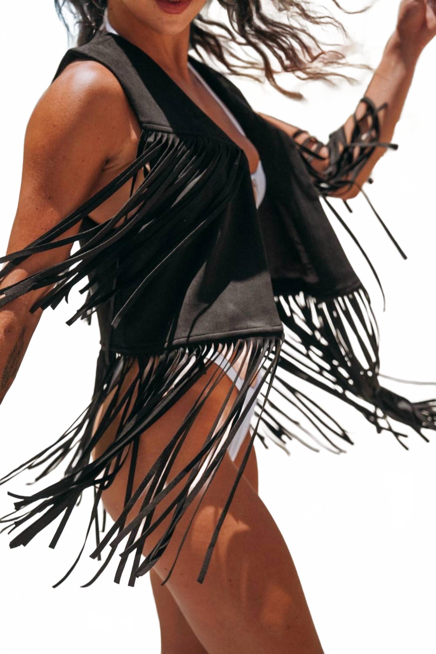 

Падающая бахрома жилет в черном Saints & Hearts