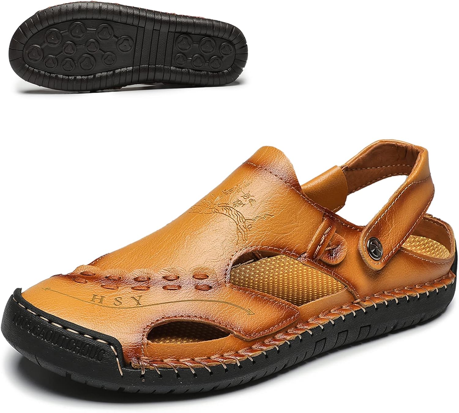 

Мужские летние сандалии из кожи с закрытым носком, повседневные рыбальские сандалии для прогулок на улице MIXSNOW, желтый