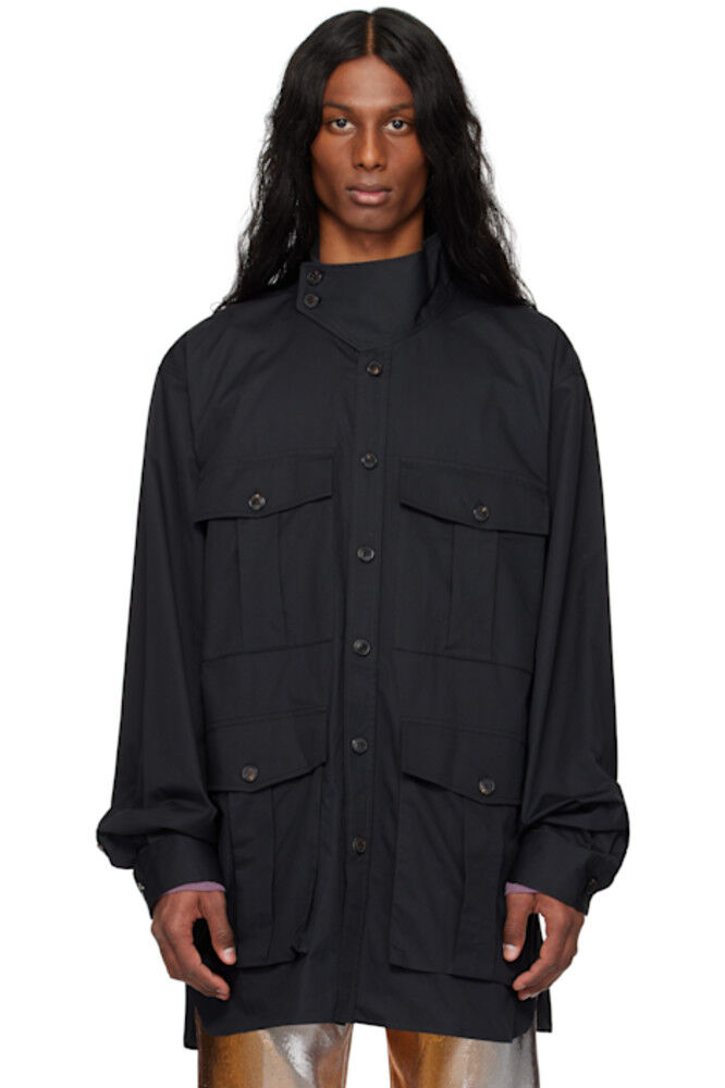 

Черная твиловая верхняя рубашка Dries Van Noten