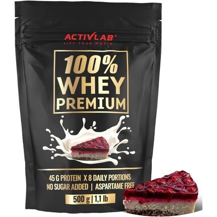

100% Whey Premium 500 г 16 порций x 23 г Порошок сывороточного протеина 6,9 г BCAA Наращивание мышечной массы и восстановление Глютамин Низкое содержание сахара Низкое содержание жира Вкус вишневого торта Activlab