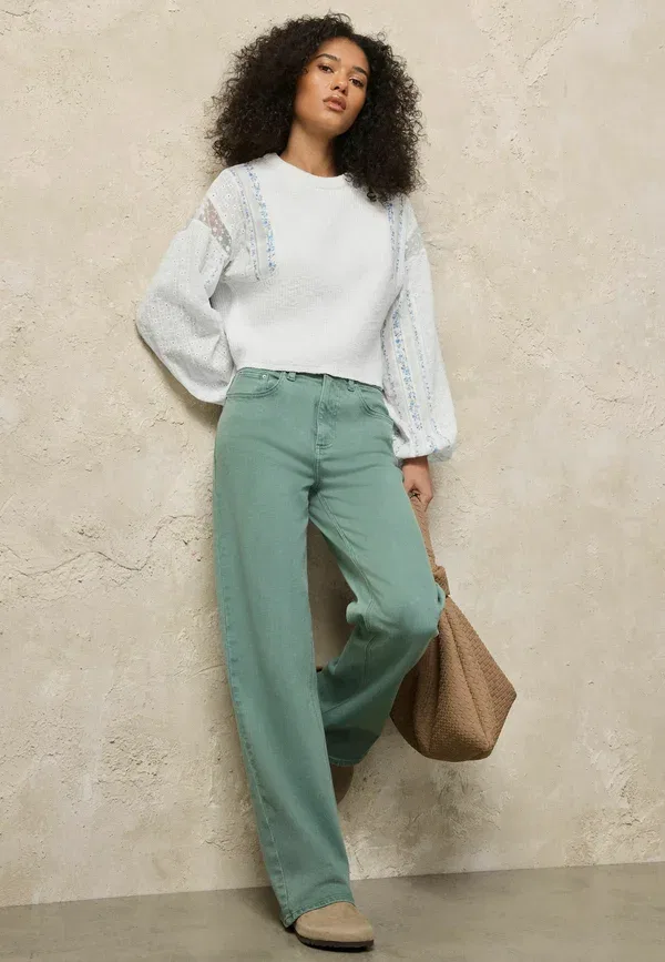 Джинсы Next, Regular fit high rise stretch wide leg jeans, цвет шалфейно-зеленый — фото 2