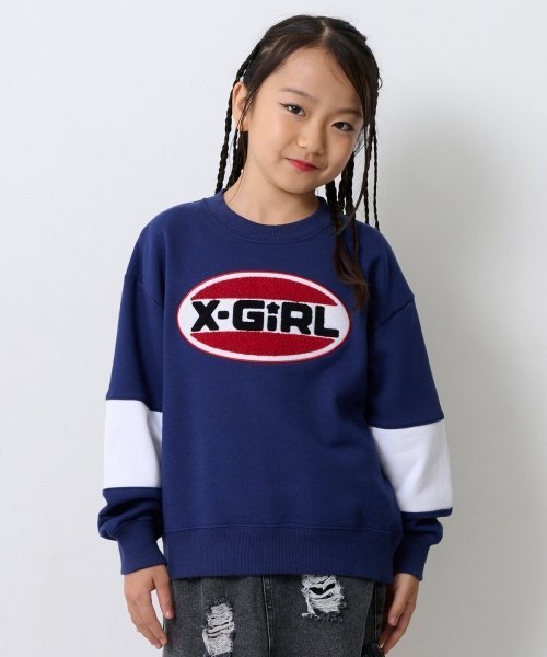 Толстовка Sagara с вышитым овальным логотипом, выполненная в тон ткани X-girl Stages, Navy blue
