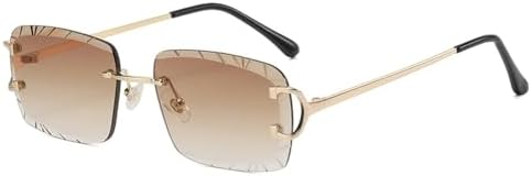 

синие коричневые солнцезащитные очки без оправы UV400 для мужчин и женщин, квадратные солнцезащитные очки для мужчин, без оправы, металлические, модные MTZJH, Gold With Brown