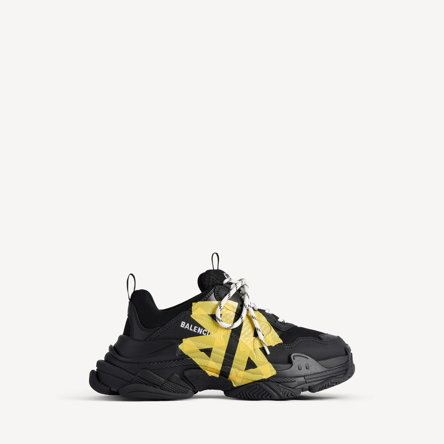 BALENCIAGA Женские кроссовки Triple S Tape Type в черно-желтом цвете
