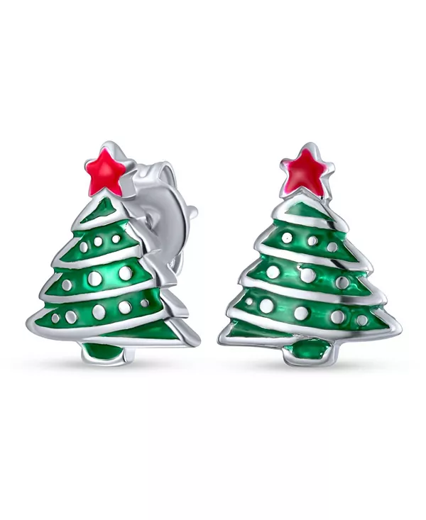 

Маленькие веселые зимние серьги-гвоздики в форме елки с красной звездой и зеленой эмалью из стерлингового серебра Bling Jewelry, green
