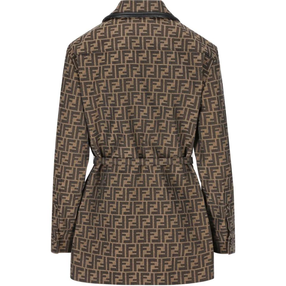 Фф Жаккардовая Куртка с Поясом на Талии FENDI, Коричневый — фото 3