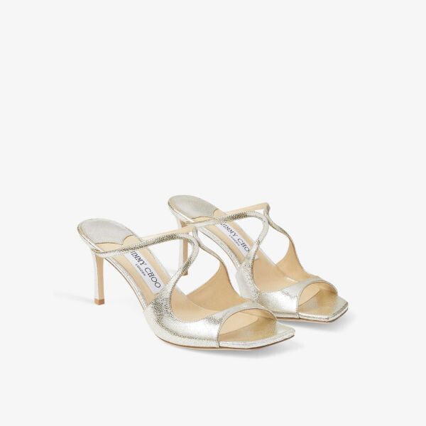 Босоножки Anise 75 на каблуке из кожи с блестками Jimmy Choo, цвет champagne — фото 3