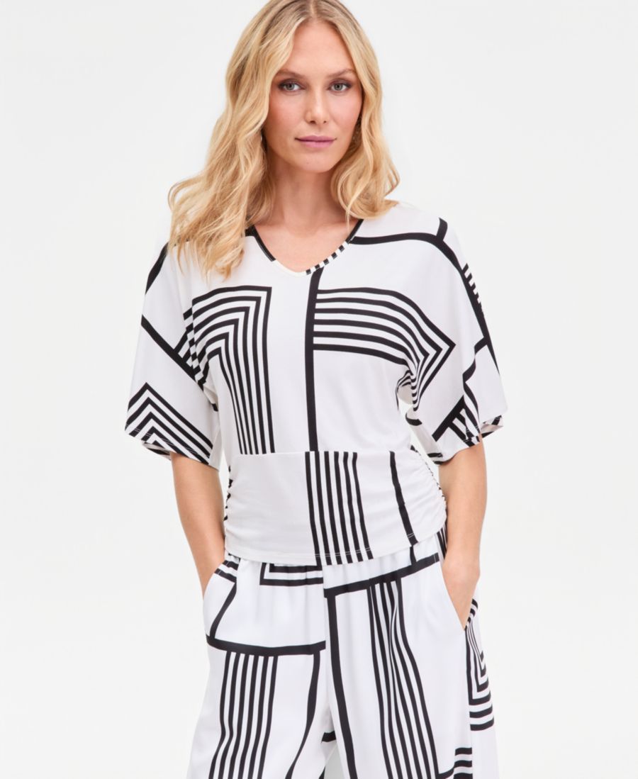 

Женская блузка с V-образным вырезом и принтом INC International Concepts, Cora Geo White