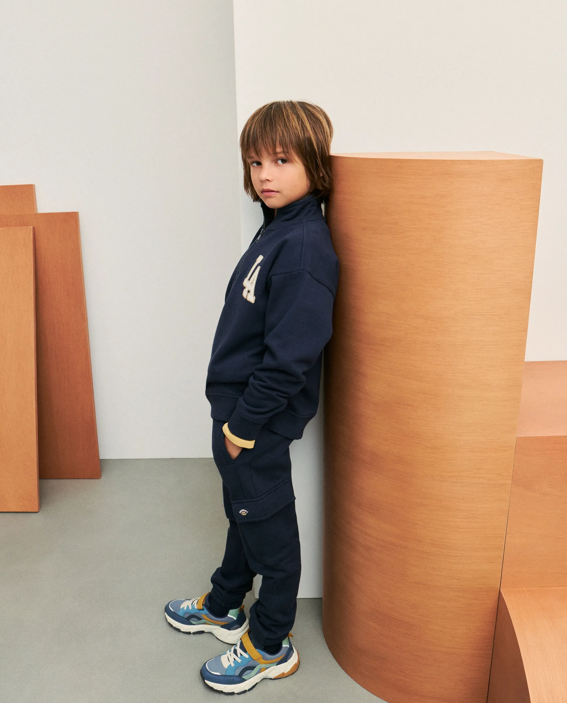 

Детские однотонные карго штаны из флиса Kids El Corte Inglés, темно-синий
