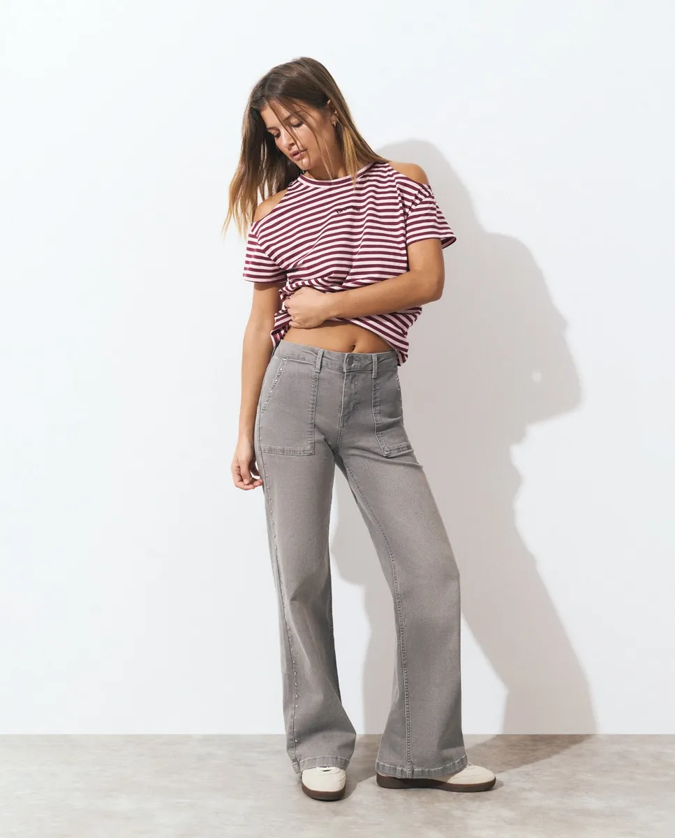 

Прямые женские джинсы в стиле техано с заклепками Brownie, серый