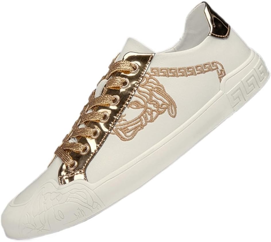 

Стильные кожаные кроссовки Y2K с золотыми акцентами для мужчин, удобные и модные для повседневной носки с уникальными украшениями и прочной подошвой, идеально подходят для повседневных образов Ctkvbmeoi