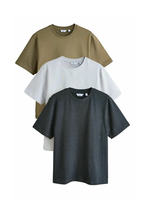 Комплект из 3 плотных футболок стандартного кроя с принтом. Next, Grey Marl Khaki Green Light Blue — фото 4