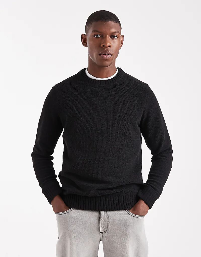 

Джемпер ONLY & SONS из шенилла с круглым вырезом черного цвета