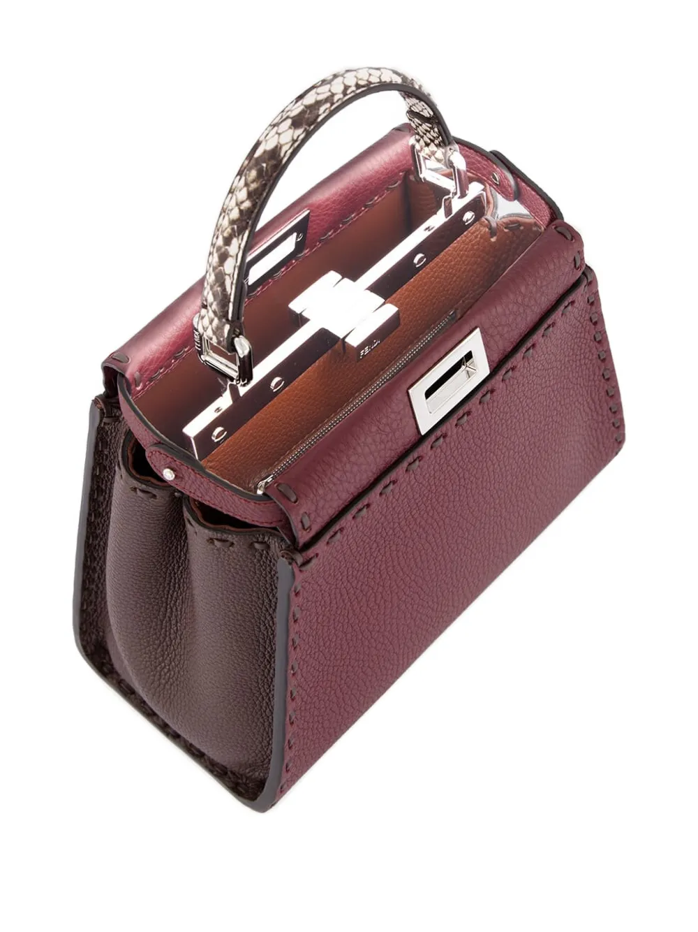 Сумка-тоут из кожи с верхней ручкой Peekaboo Fendi, красный — фото 3