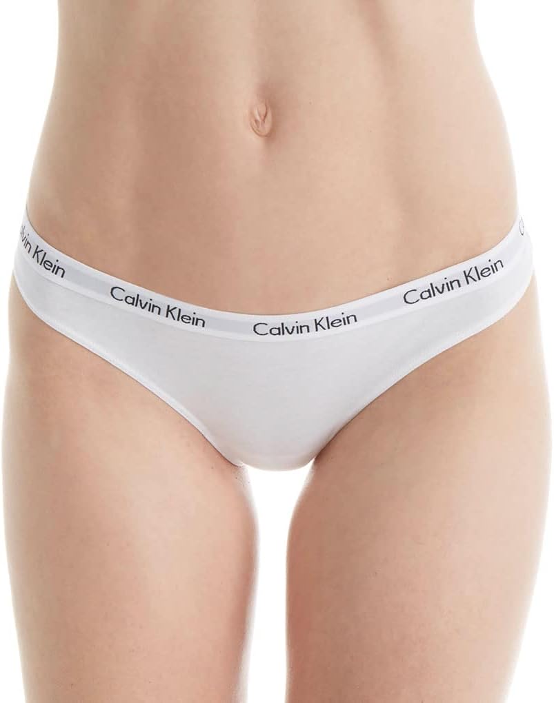 Женские трусики-стринги Calvin Klein Carousel Logo из хлопка и эластичного хлопка, 3 шт., Black/White/Grey — фото 2