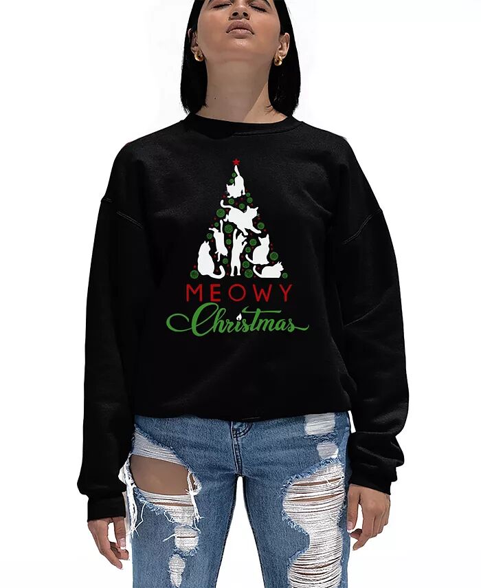 

Женская толстовка с круглым вырезом Meowy Christmas Tree Word Art LA Pop Art, черный