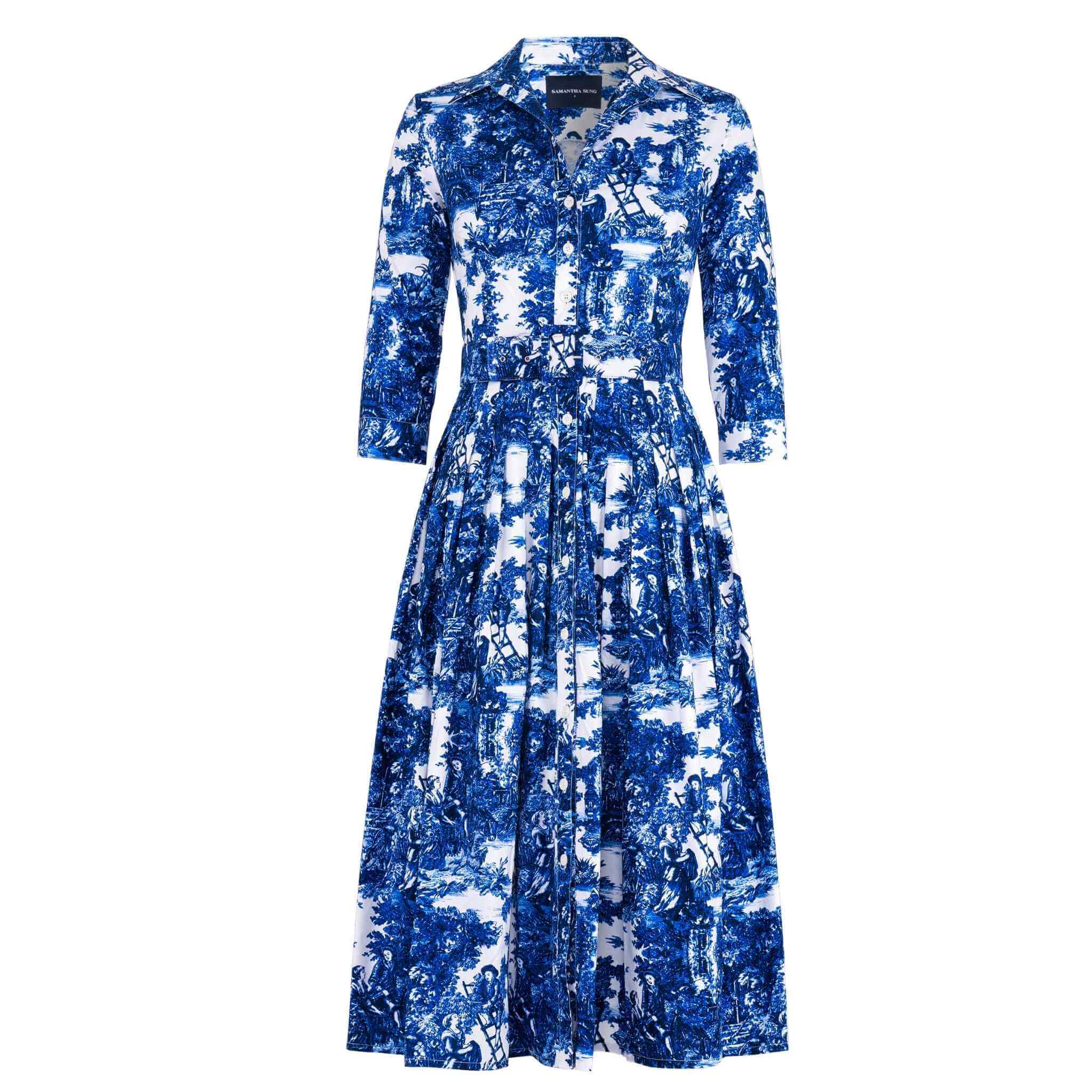 

Платье Одри из ткани Антильские острова Туаль №2 Samantha Sung, White Cobalt Blue