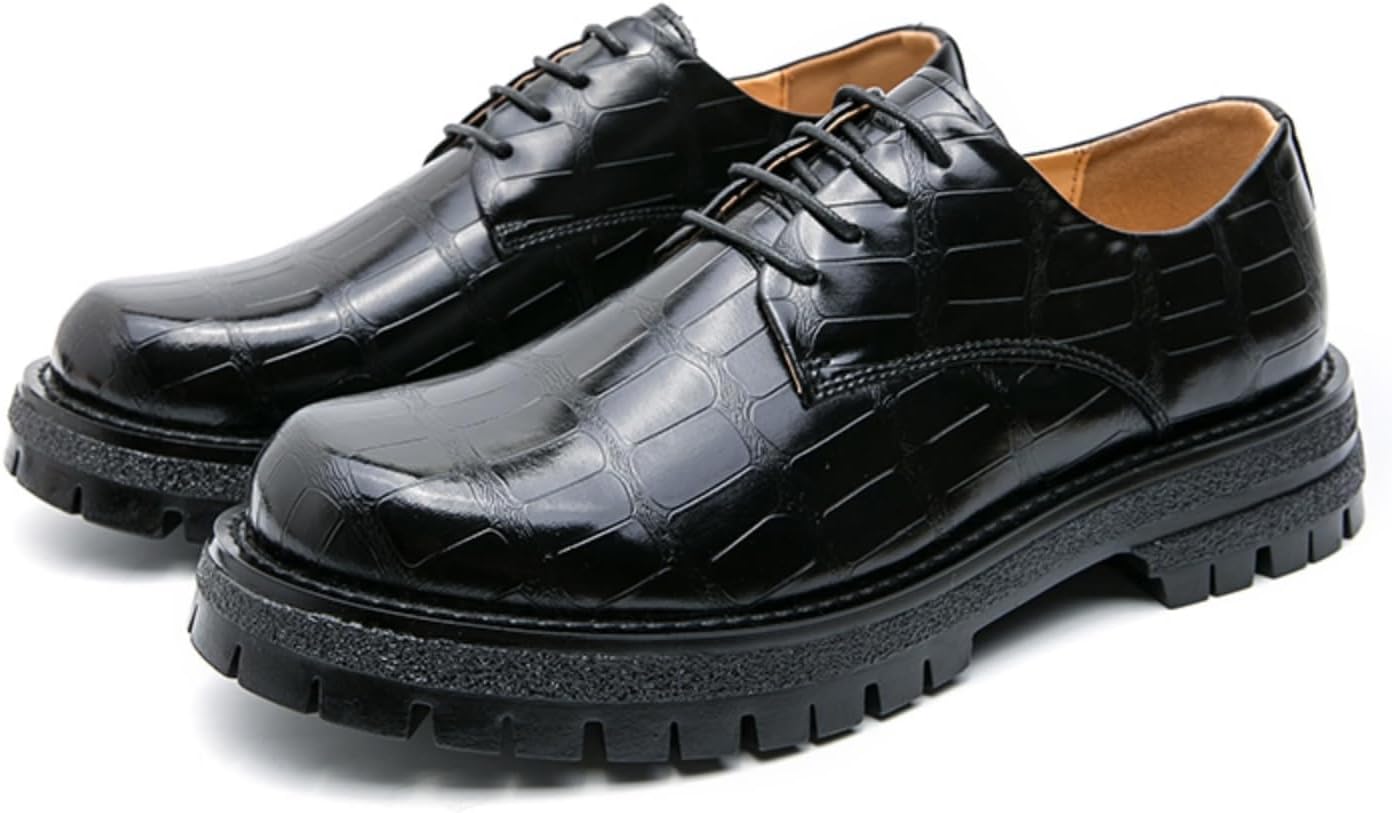 

Мужские кожаные оксфорды с принтом на платформе - классические формальные туфли на шнуровке, с противоскользящей рифленой подошвой и массивным каблуком, идеально подходят для свадьбы, офиса и деловых встреч Aokisx, черный