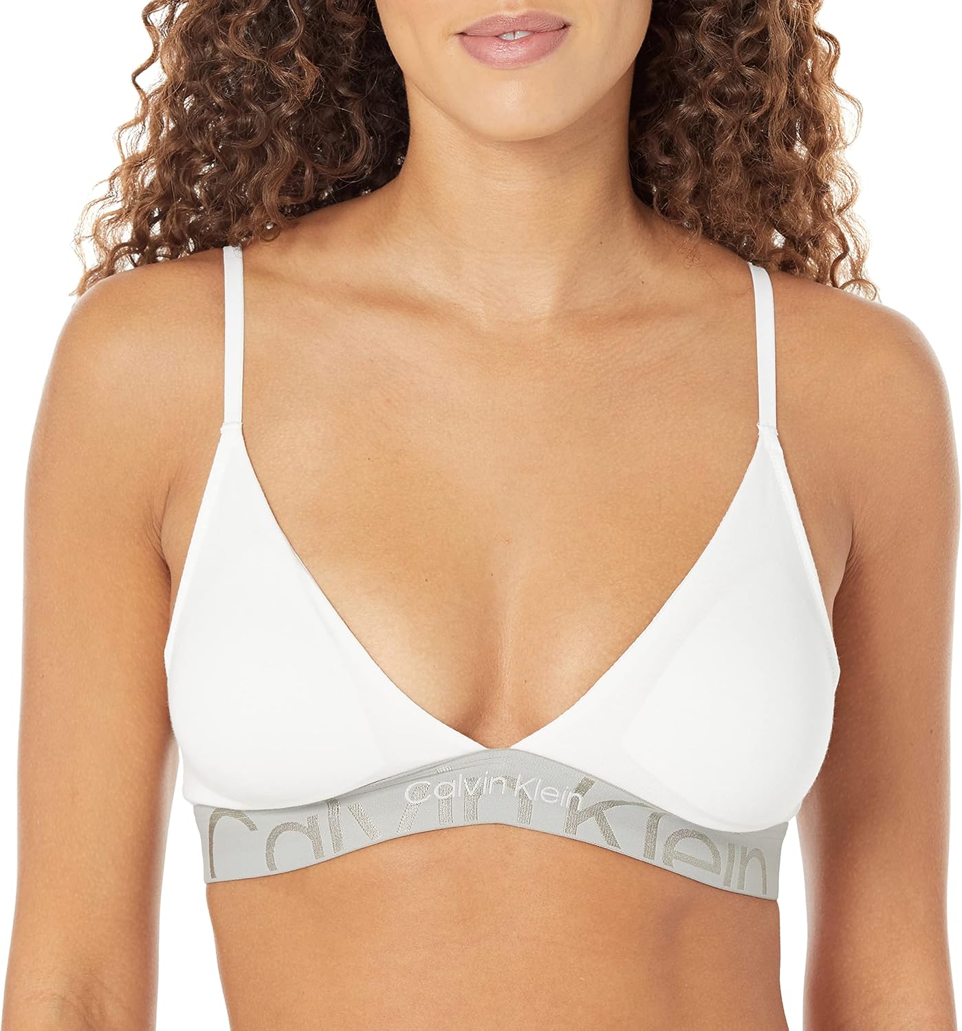 

Женский бюстгальтер-бралетт Calvin Klein с рельефным принтом Icon Lightly Lined Triangle Wireless, Classic White
