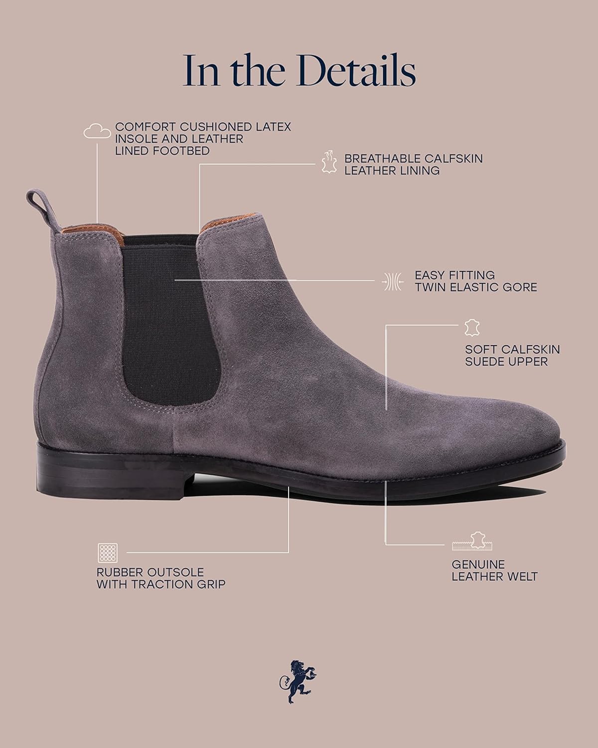 Ботинки Dunross Sons Men Jayden Chelsea, комфортные кожаные ботинки Dunross & Sons, Jayden Grey Suede — фото 3