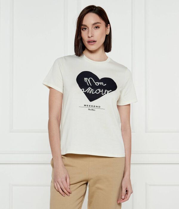 

Футболка женская Weekend Maxmara хлопковая с сердцем, экрю