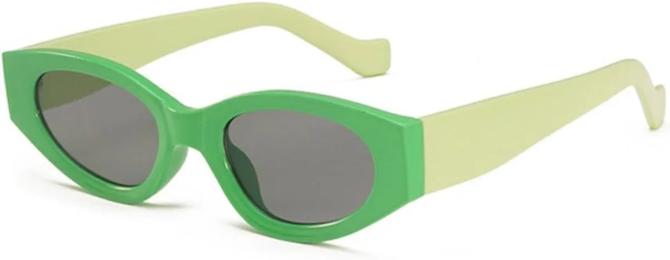 

LVTFCO Винтажные маленькие солнцезащитные очки «кошачий глаз» для женщин и мужчин, модные, в стиле панк, овальные, с защитой от УФ-излучения UV400, Green-greenblack