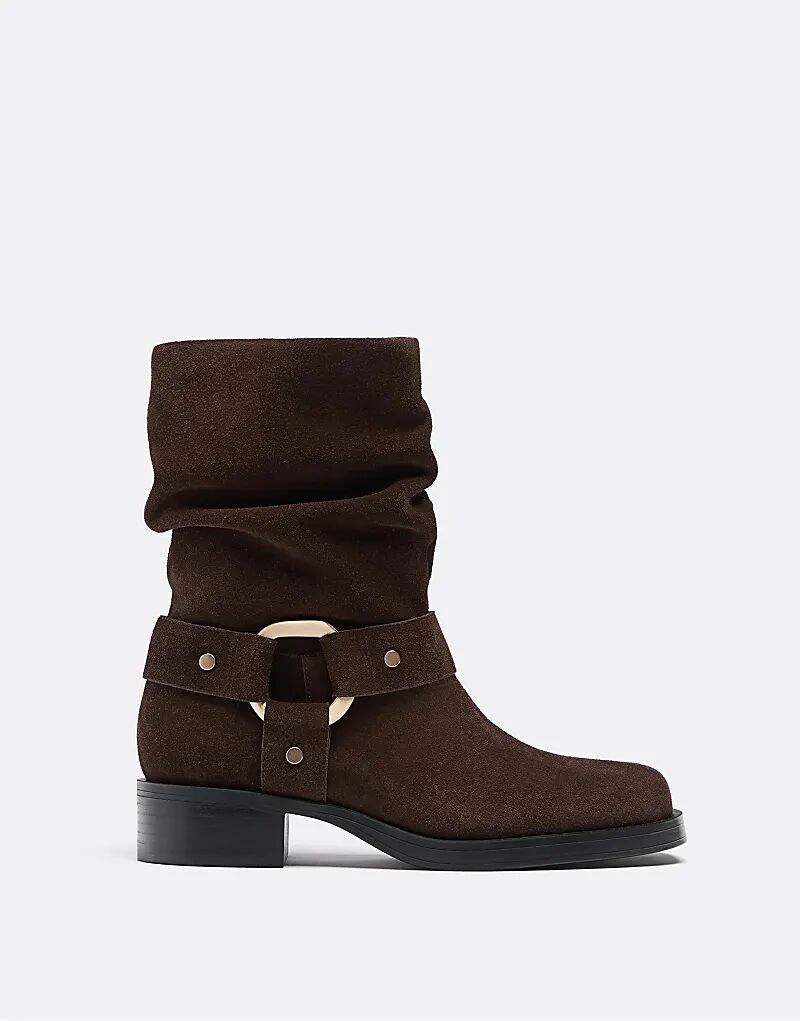 Ботильоны Stradivarius Flat из кожи с пряжкой коричневого цвета — фото 2