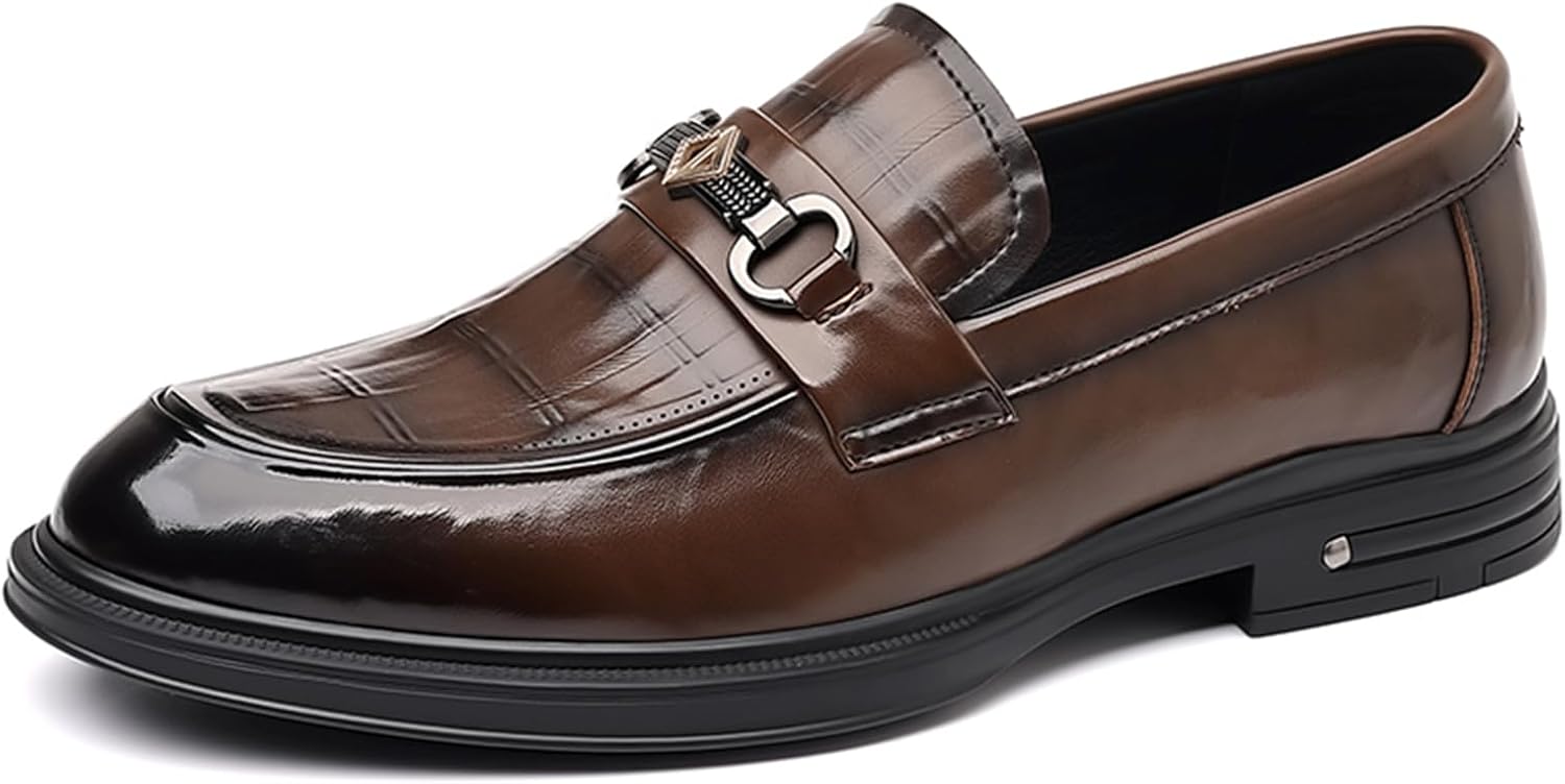 

Мужские повседневные кожаные лоферы без шнурков, ретро с круглым носком, противоскользящие, формальные деловые туфли для свадьбы, выпускного, прогулок и вечеринок Jhfdioy, коричневый