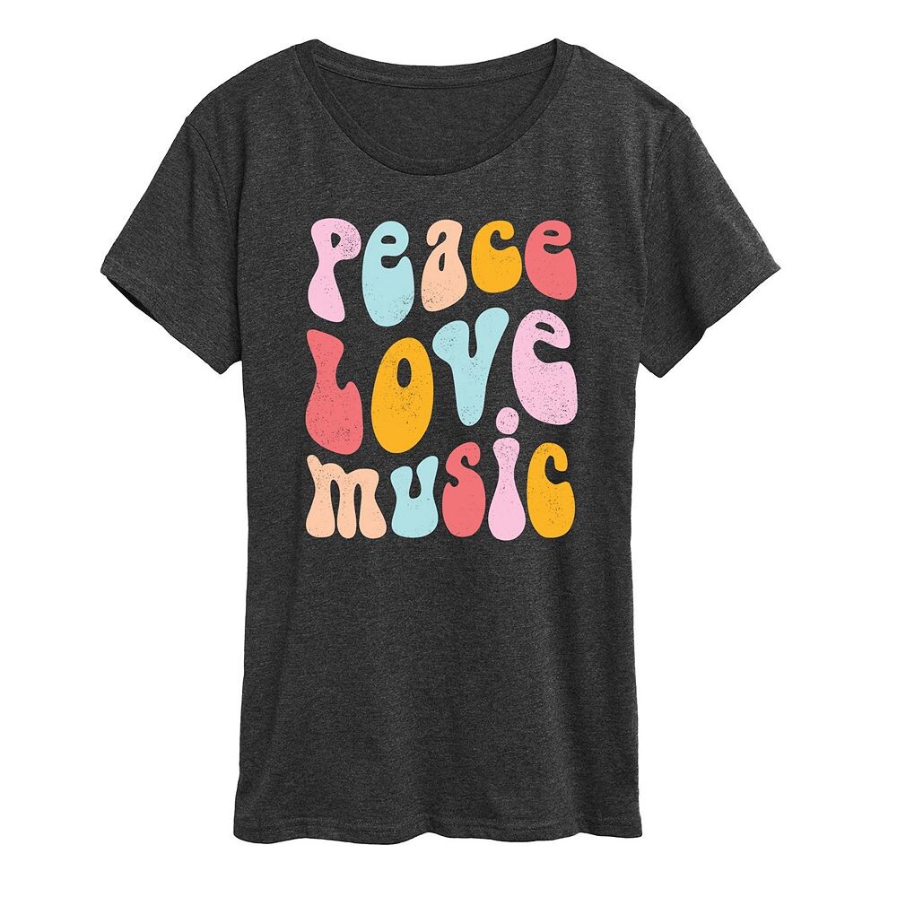

Женская футболка Peace Love Music с рваным рисунком, цвет Heather Charcoal