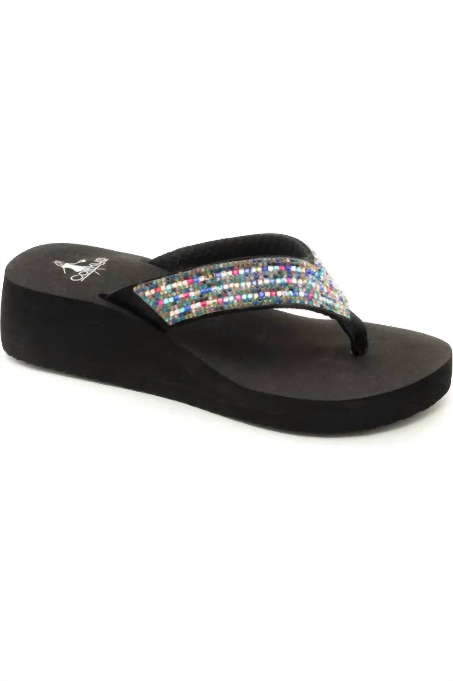 Женские босоножки на танкетке Clara Jeweled черного цвета Corkys Footwear — фото 2