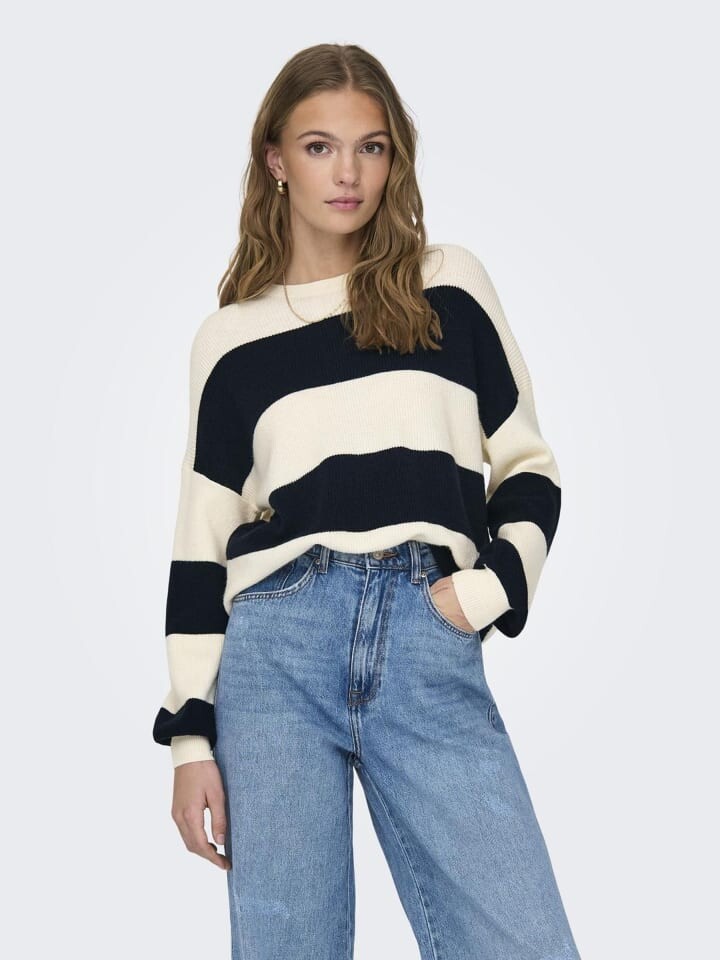 

Пуловер ONLY Gerippter Strickpullover mit Tiefen Schulter und Weite Ärmeln, черный