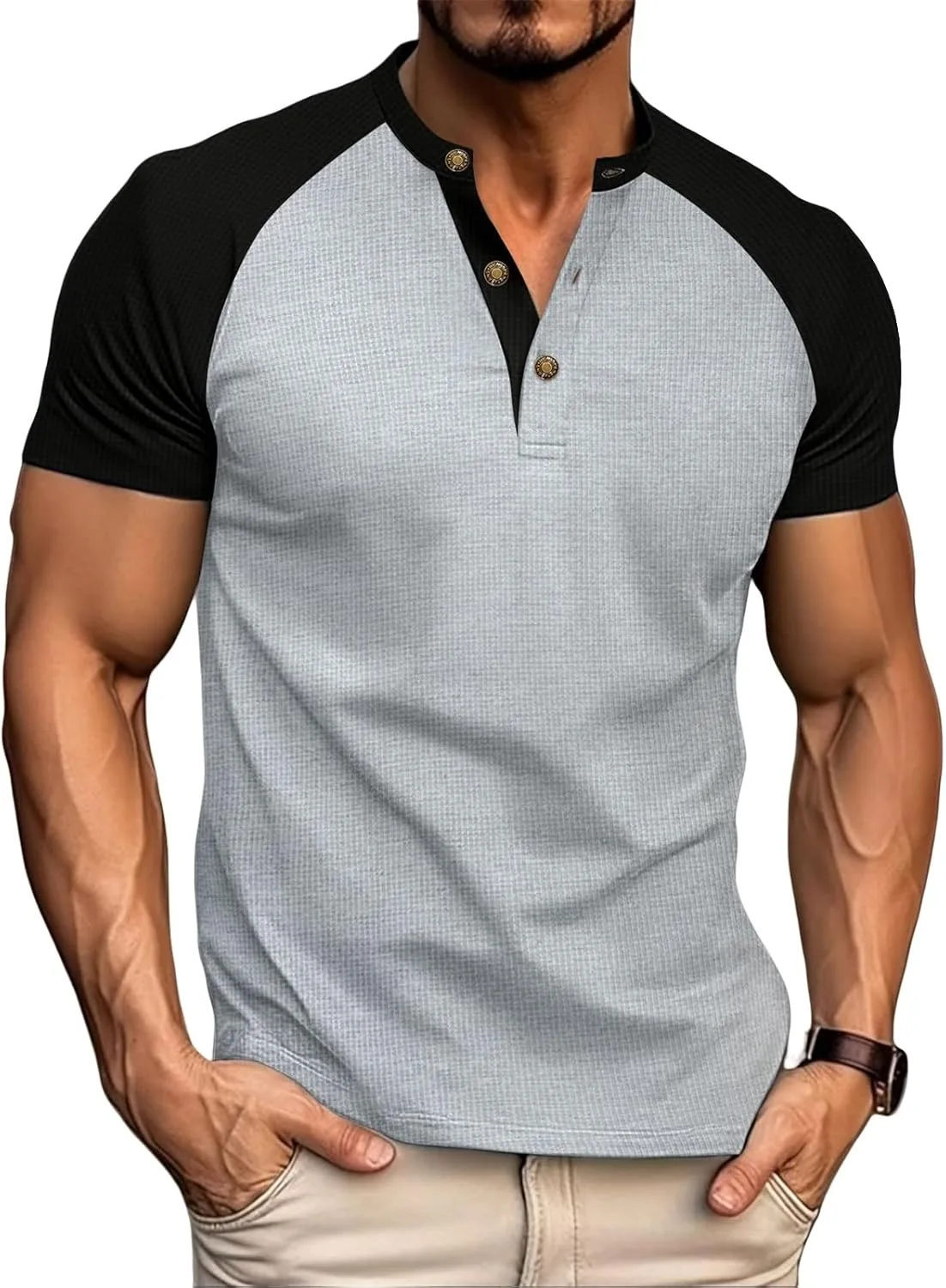 

Мужская футболка с коротким рукавом и цветными блоками Henley Slim Fit Thatrich